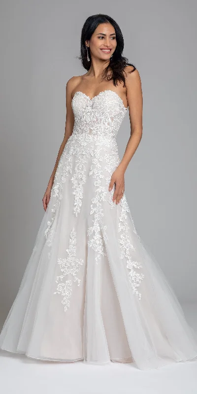 Strapless Lace Applique Tulle Ballgown