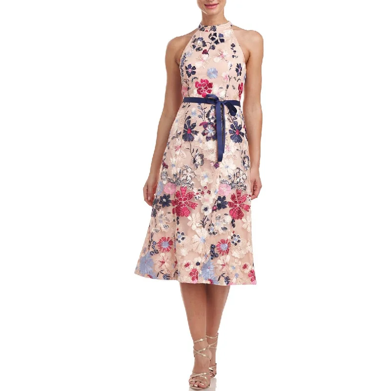 JS Collections Womens Eleanor Tea Embroidered Floral Midi Dress