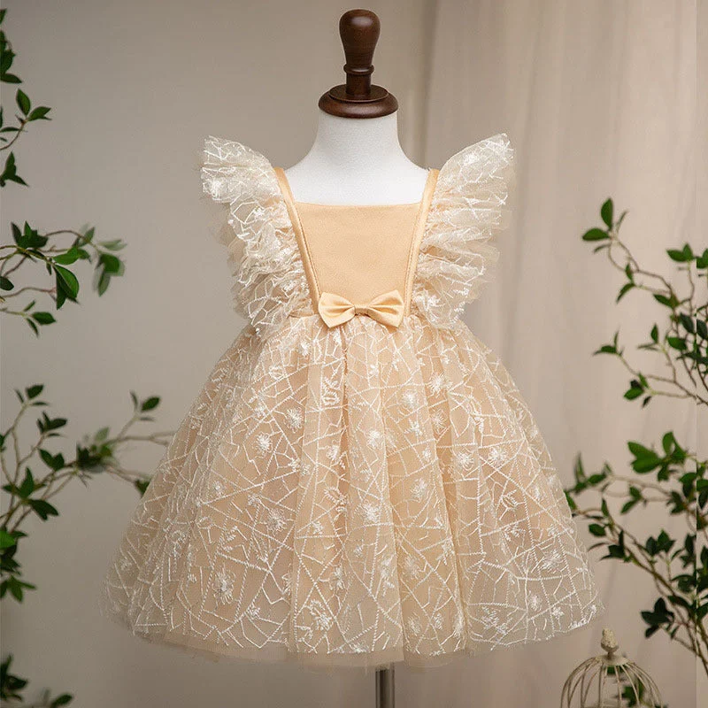 Super Deal Flower Girl Dress Toddler Small Fly Sleeve Champagne Pageant Princess Dress