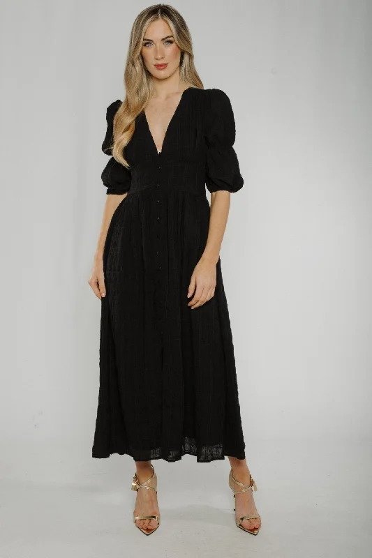 Year-End Sale Caitlyn Button Front Midi Dress In Black