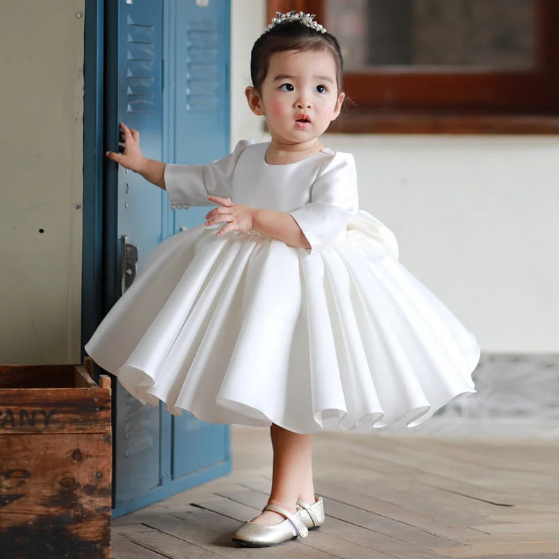 New Markdowns Baptism Dresses Baby Girl White Textured Puffy Formal Princess Dress Toddler Prom Dress