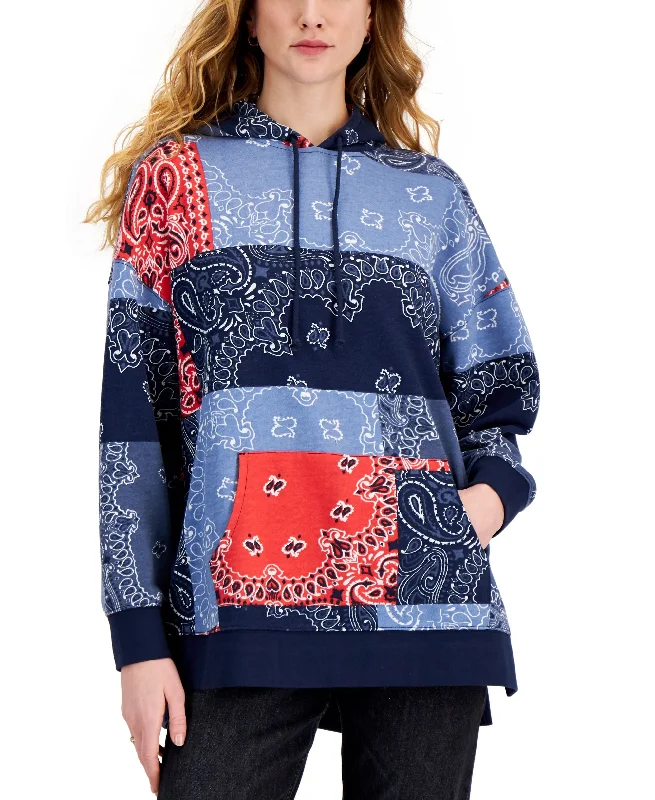New Markdowns Style & Co Bandana Patch Print Oversized Hoodie