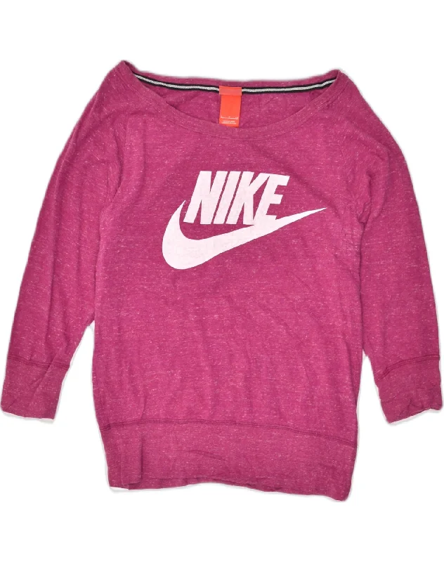 Limited Availability NIKE Womens Graphic Sweatshirt Jumper UK 10 Small Pink Flecked Cotton