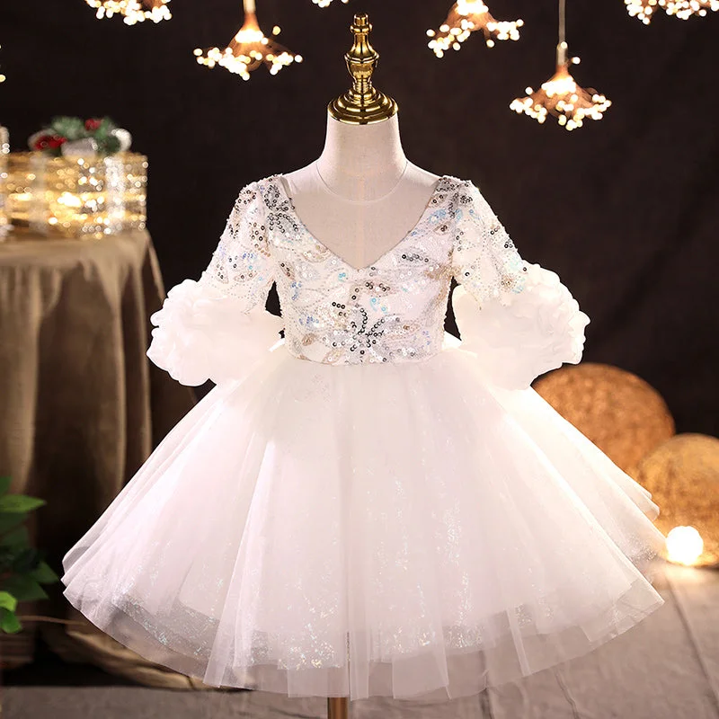 Shop and Save Flower Girl Dress Toddler Ball Gowns White Wedding V-neck Princess Dress Shop and Save Flower Girl Dress Toddler Ball Gowns White Wedding V-neck Princess Dress