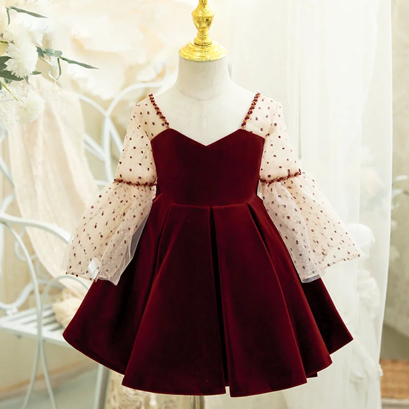 Fantastic Offers Toddler Ball Gowns Girl Wine Red Polka Dot Trumpet Sleeve Velvet Princess Dress Fantastic Offers Toddler Ball Gowns Girl Wine Red Polka Dot Trumpet Sleeve Velvet Princess Dress