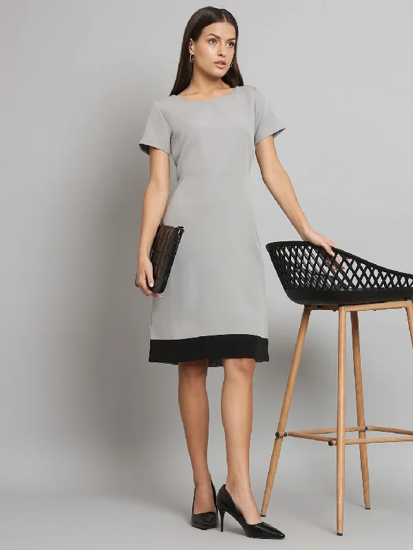 Early Bird Discount Stretch Color blocked Dress- Grey