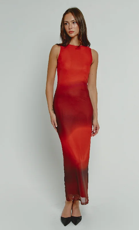 Stock Up and Save Red Mesh Blur Maxi Dress