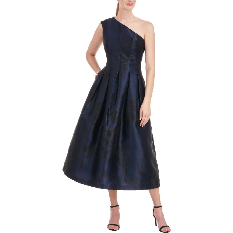 Kay Unger New York Womens Carlan Metallic Midi Cocktail And Party Dress