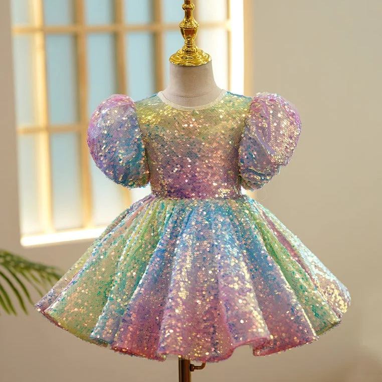Price Reduction Baby Girl Dress Toddler Ball Gowns Multicolor Sequins Birthday Party Dress