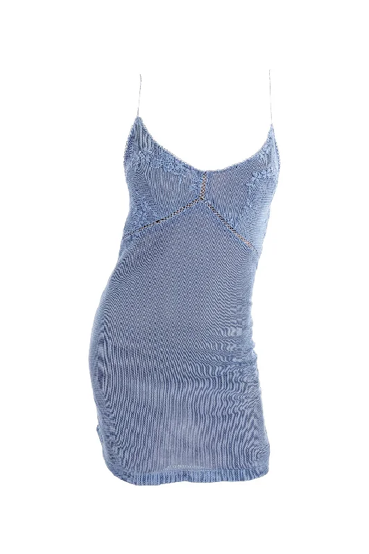 Massive Deals Plein Sud Vintage Blue y2k Embroidered Bust Mesh Dress, 1990s