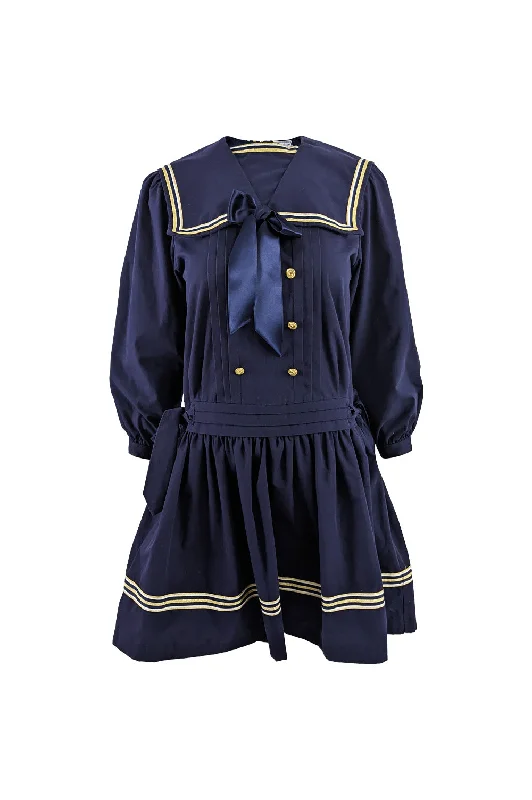 Fantastic Offers Vintage Blue Sailor Collar Pussybow Dress, 1980s