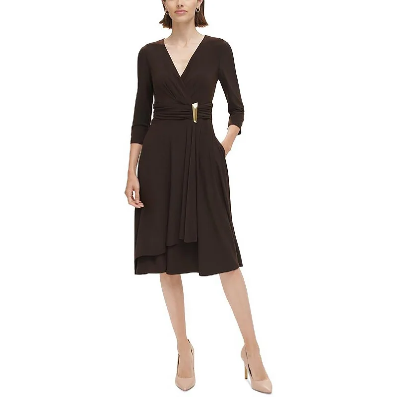 Jessica Howard Womens Ruched Waist V-Neck Wear To Work Dress