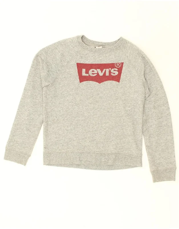 Discount Mania LEVI'S Womens Graphic Sweatshirt Jumper UK 6 XS Grey Cotton