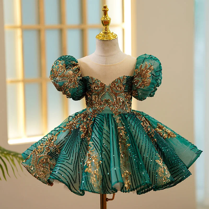 Reduced Prices Girls Christmas Dress Party Easter Dress Green Sequin Birthday Princess Dress