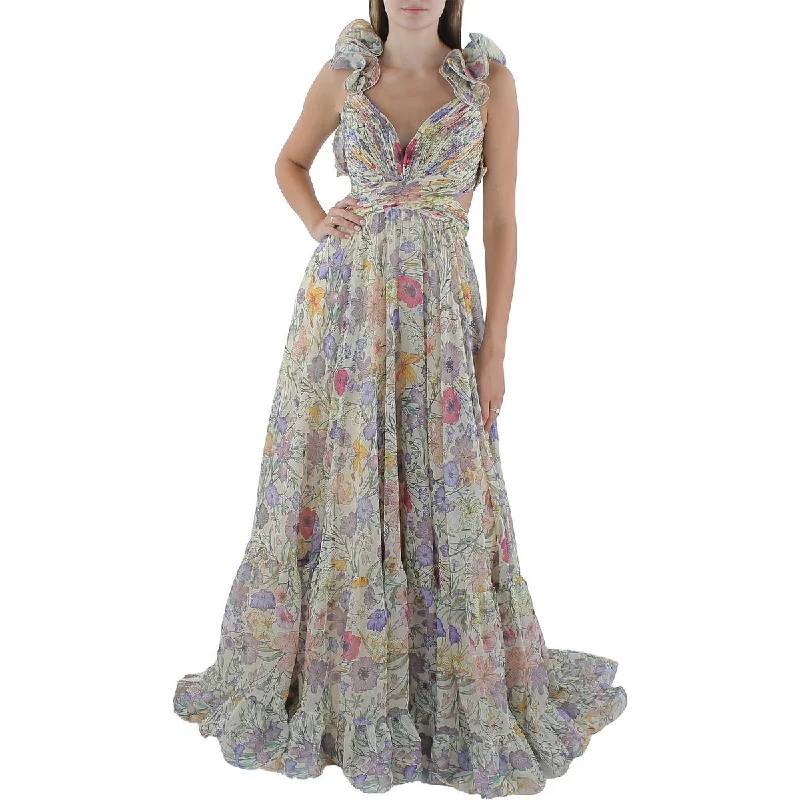 Mac Duggal Womens Chiffon Floral Evening Dress