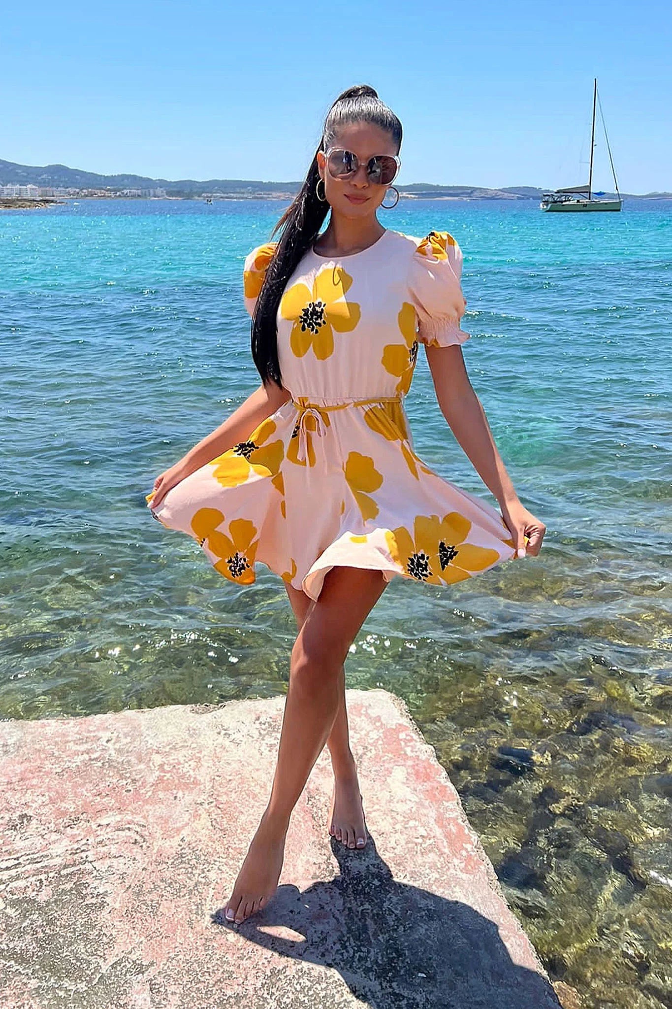 Bargain Prices Girl In Mind Pixie Skater Mini Dress Mustard Floral