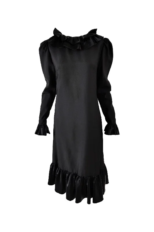 Overstock Jean Allen Vintage Black Ruffle Collar Shift Dress, 1970s