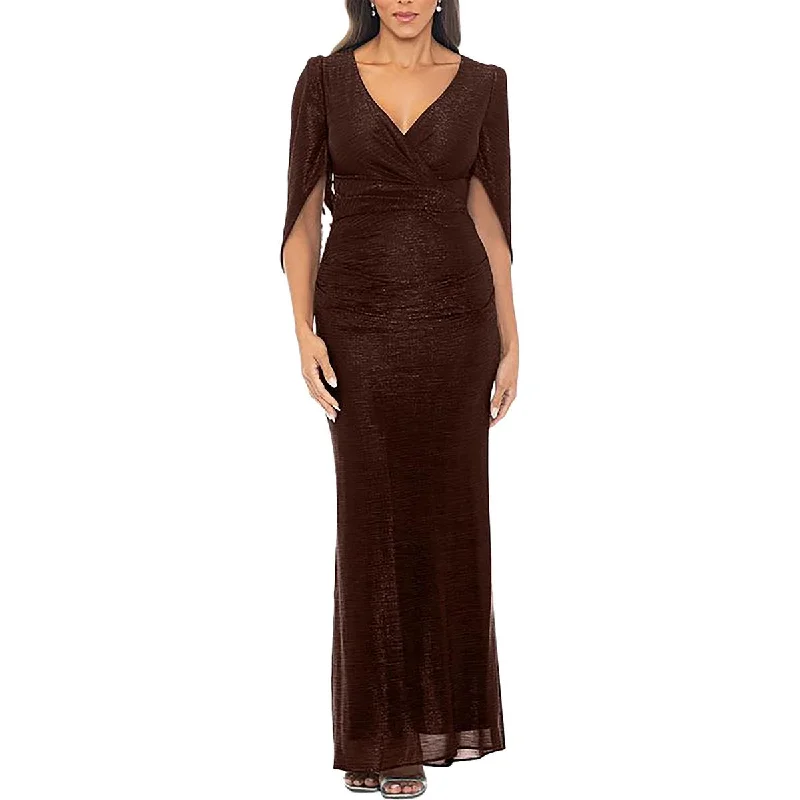 Betsy & Adam Womens Petites Metallic Long Evening Dress