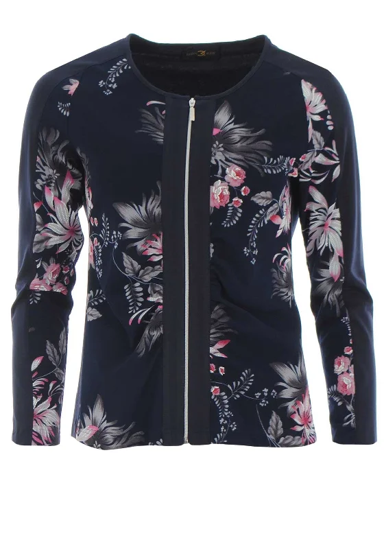 Closeout Eugen Klein Floral Zip Front Cardigan, Navy