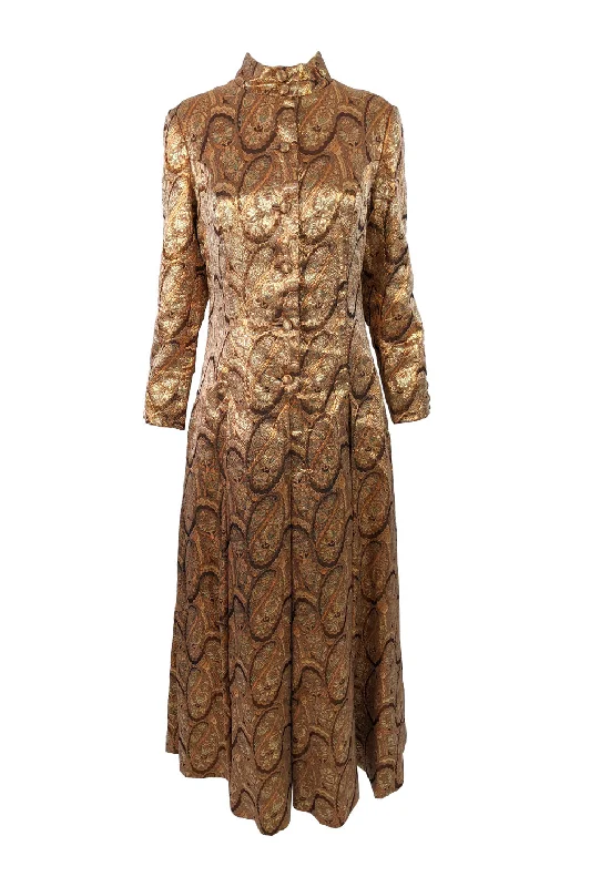 Customer Appreciation Sale Dynasty Vintage Bronze, Silver & Gold Brocade Maxi Dress, 1960s