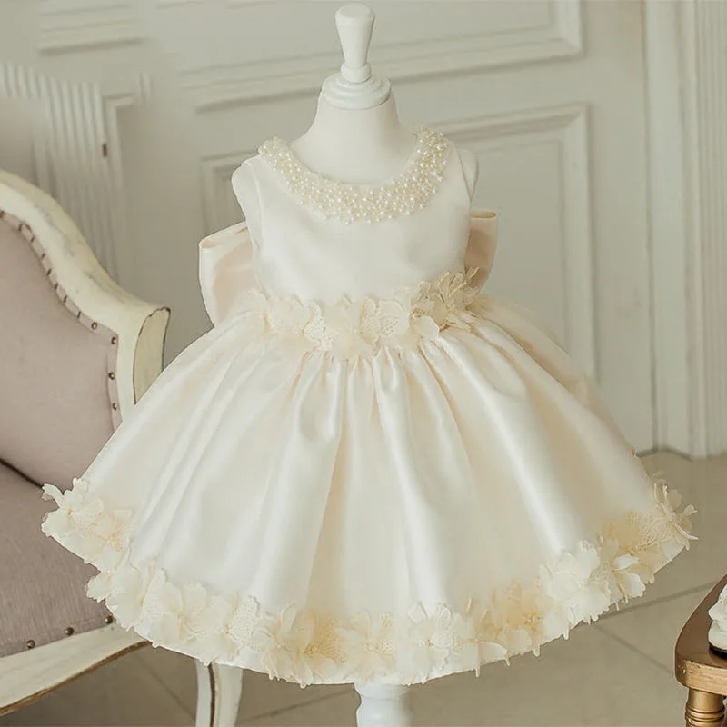 Price Rollback Baby Girl Baptism Dress Girl Sleeveless Beaded Floral Princess Party Formal Dress