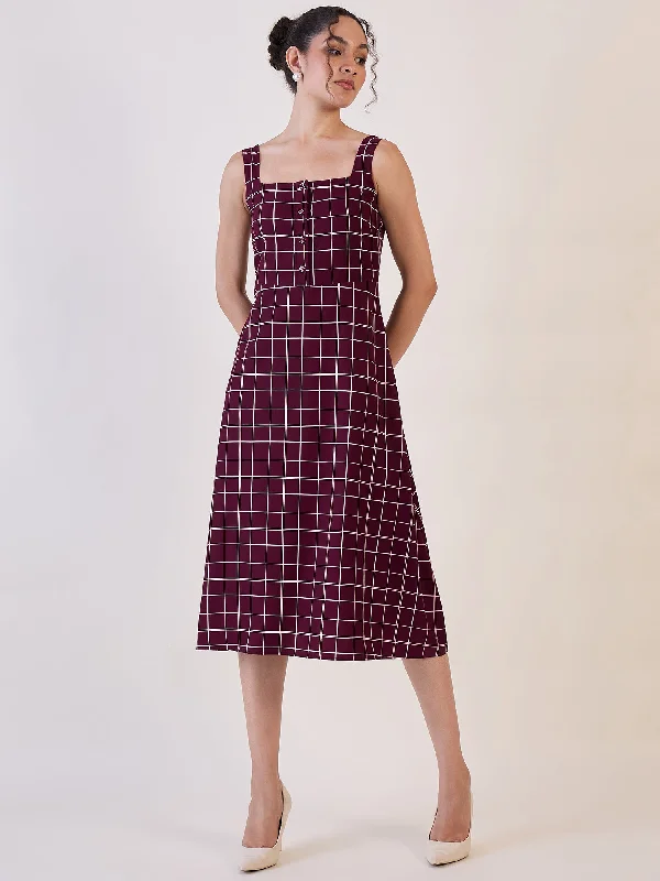 Exclusive Preview Maroon Check Fit & Flare Dress