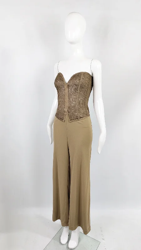 Act Fast Jiki of Monte Carlo Vintage Wide Leg Sheer Corset Top Jumpsuit