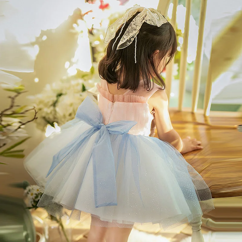 Don't Wait Flower Girl Dress Toddler Summer Cute Round Neck Sleeveless Mesh Princess Dress