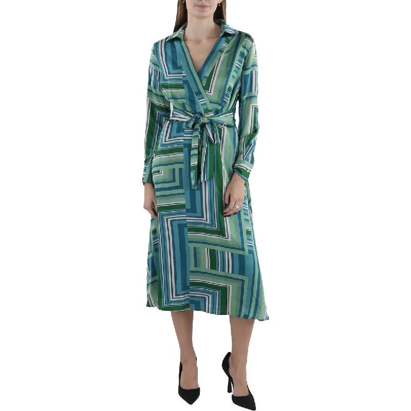 Tahari ASL Womens Geometric Work Day Wear Shirtdress