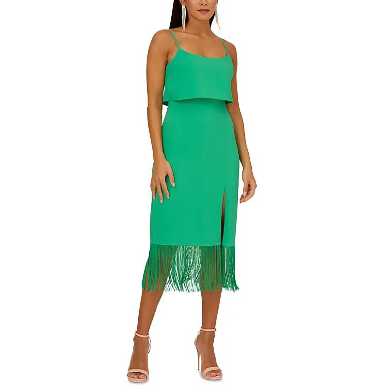 Adrianna Papell Womens Crepe Fringe Midi Dress