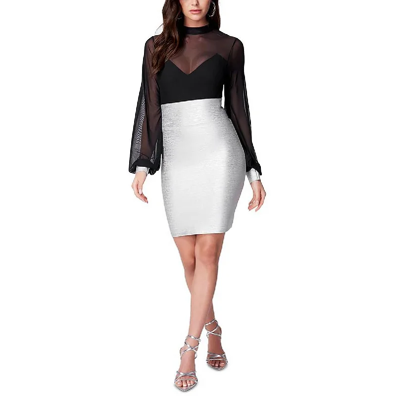 Bebe Womens Illusion Metallic Bodycon Dress