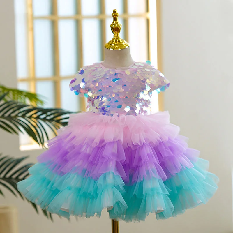 Daily Deals Baby Girls Colorful  Sequins Princess Dress Toddler Christmas Dress Little Girl Party Dress