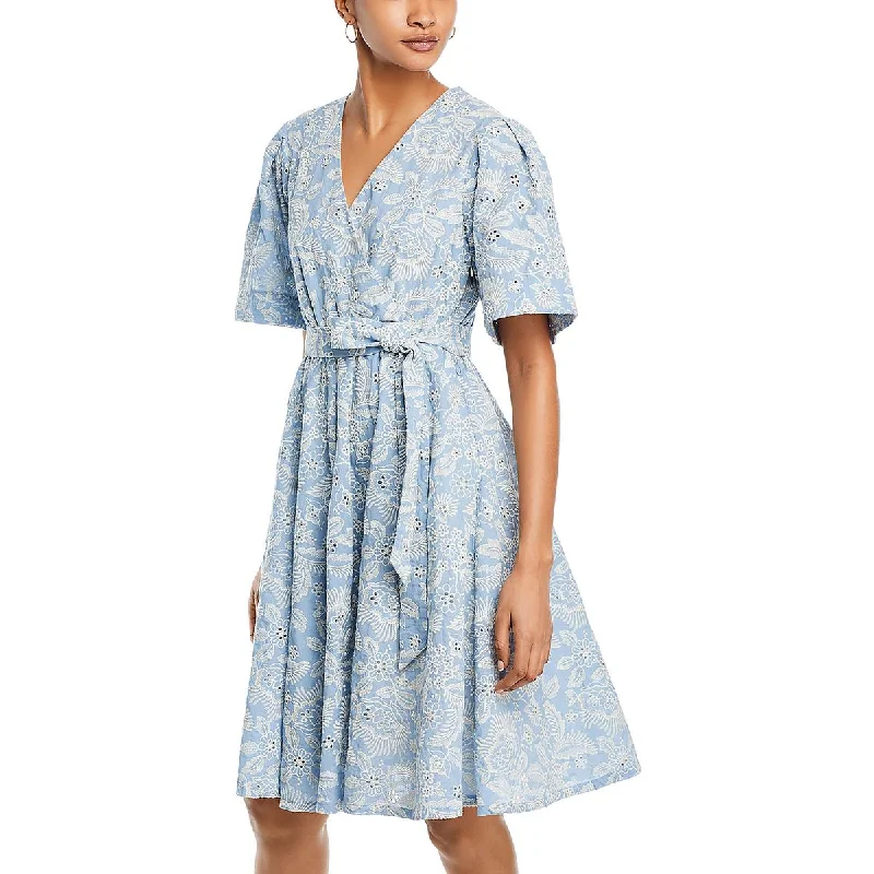 Tahari Womens Eyelet Printed Fit & Flare Dress