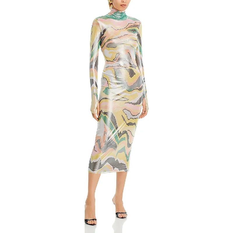 AFRM Womens Printed Long Sleeve Cocktail And Party Dress