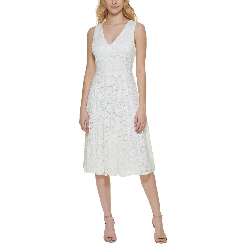 Tommy Hilfiger Womens Lace Overlay Knee Length Fit & Flare Dress