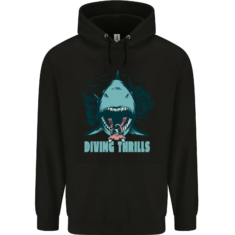 Midnight Madness Diving Thrills Funny Scuba Diving Shark Diver Mens 80% Cotton Hoodie