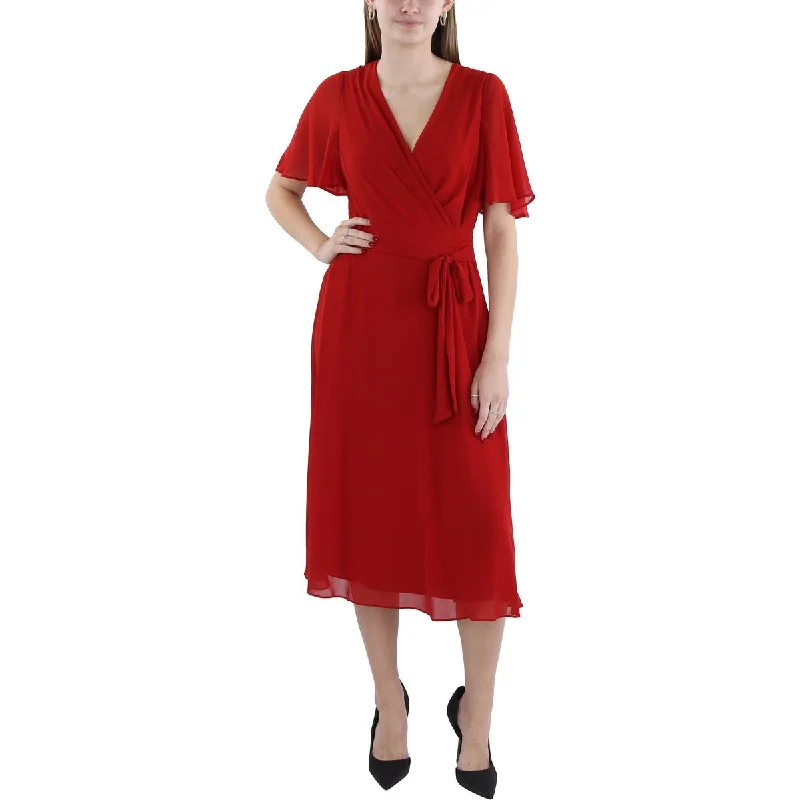 Lauren Ralph Lauren Womens Plus Wrap Dinner Ware Midi Dress