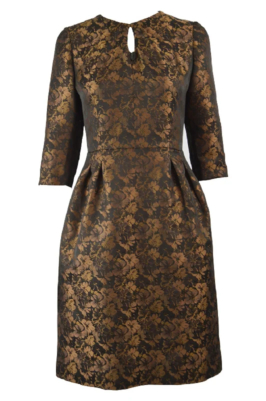 Flash Deals True Italian Couture Bronze & Black Jacquard Dress, 1980s