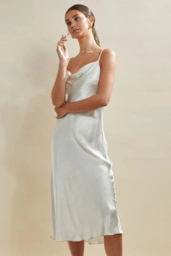 Limited Time Charli Iris Satin Dress in Pearl White