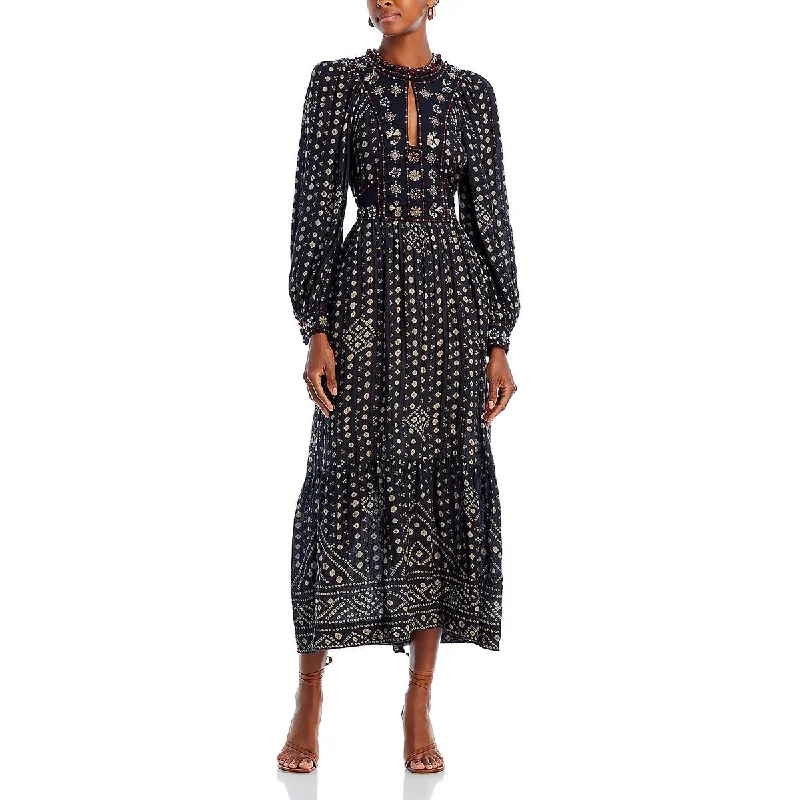 Sea New York Womens Printed Embellished Midi Dress