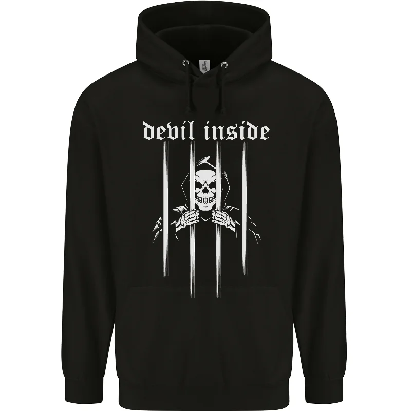 Price Drop Devil Inside Grim Reaper Satan Skull Gothic Mens 80% Cotton Hoodie