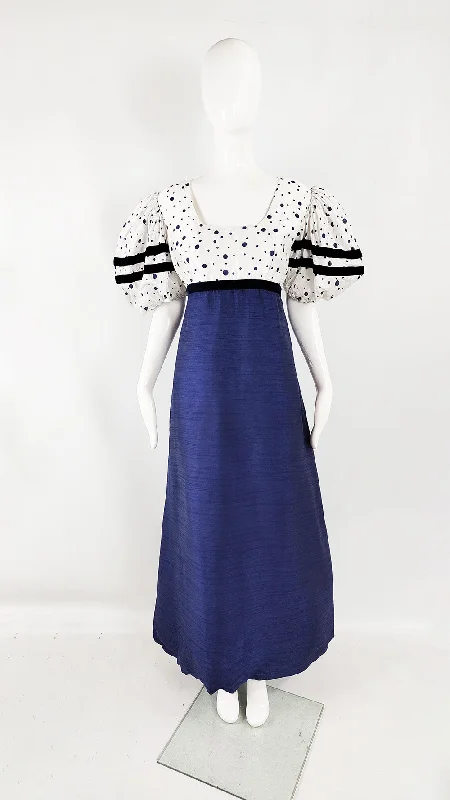 The Best Prices Capriccio Vintage Womens Puff Sleeve Polka Dot Maxi Dress, 1970s