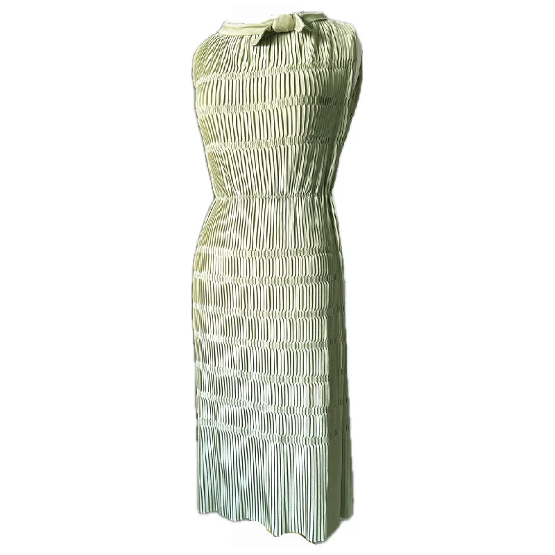 Great Deals Pistachio green pleated tricel vintage 1950s day dress