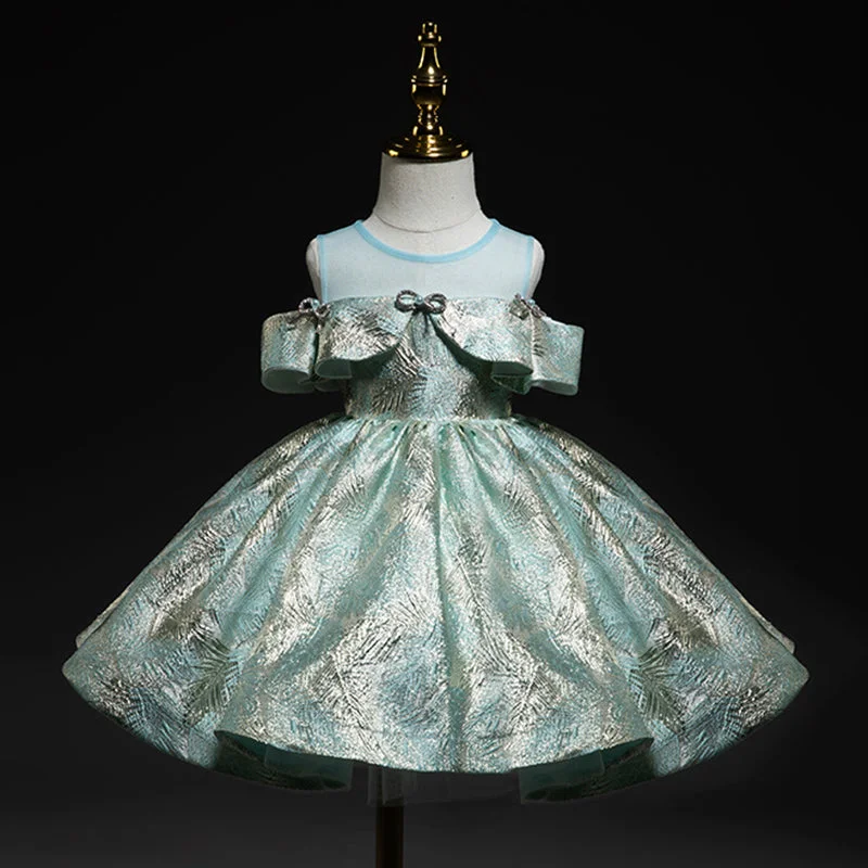 Unmissable Offer Baby Girl Dress Toddler Vintage Beaded Bow Off Shoulder Princess Party Dress