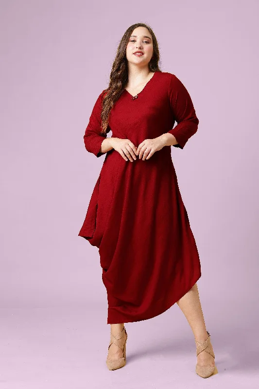 Midnight Madness Curvy Lane Women Plus Size Drape Styled Sliming Evening Dress