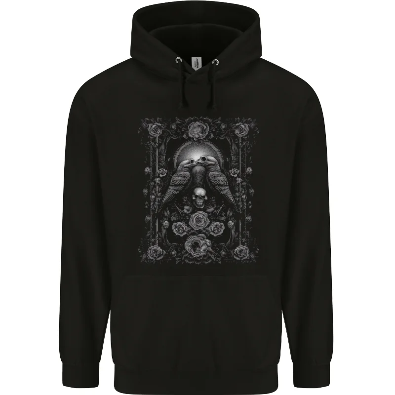Savings Event Dead Crows Skulls and Flowers Goth Gothic Mens 80% Cotton Hoodie
