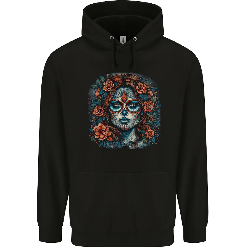 Discount Days Day of the Dead Sugar Skull Girl Santa Muerte Mens 80% Cotton Hoodie