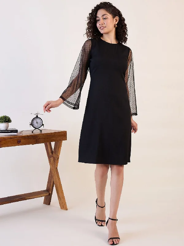 Markdown Madness Black Sheer Sleeve A - Line Dress