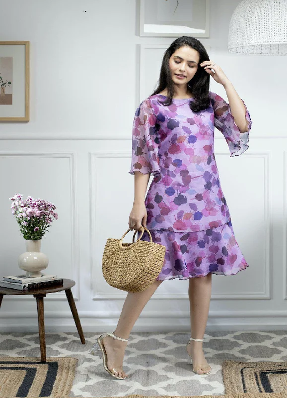 Can't Miss Floral Print A Line Dress - Lavender