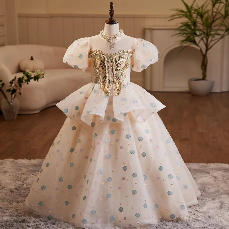 Price Break Flower Girl Dress Children Communion Summer Polka Dot Beaded Sequin Fluffy Baptism Princess Dress Price Break Flower Girl Dress Children Communion Summer Polka Dot Beaded Sequin Fluffy Baptism Princess Dress